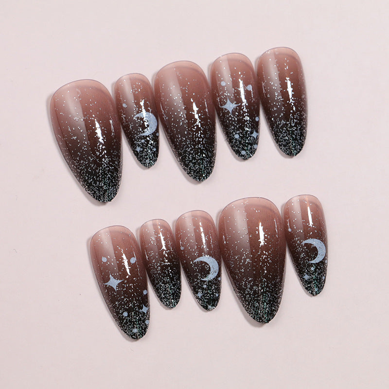 Ombre Press-On Nail Set Featuring Celestial Art Design