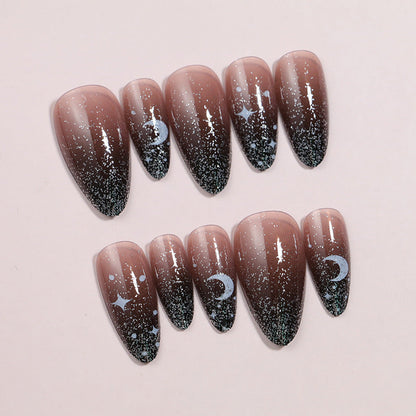 Ombre Press-On Nail Set Featuring Celestial Art Design