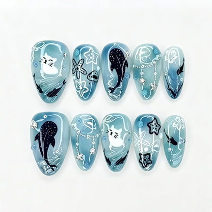 Ocean-Inspired Press-On Nail Art Collection