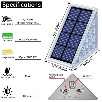 Waterproof Triangular Solar LED Stair Lights with Dusk-to-Dawn Sensor