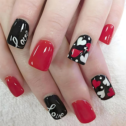 Hearts and Kiss Motifs Acrylic Nail Art Design