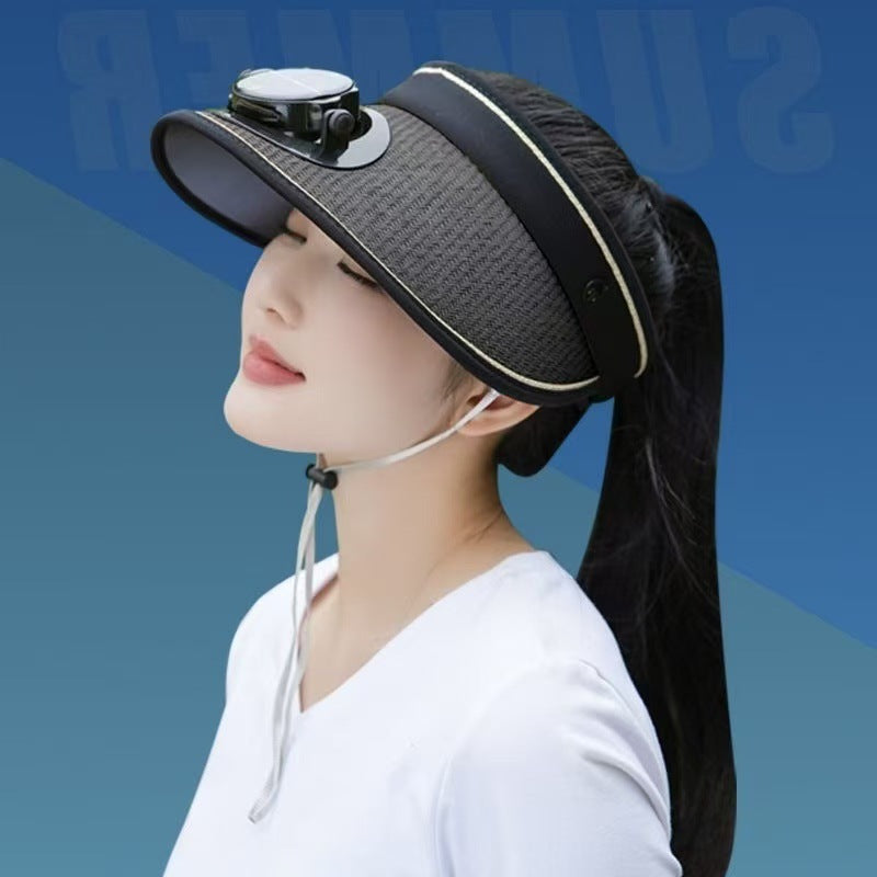 Removable Solar Fan Adjustable Sunshade with Breathable Straw Design
