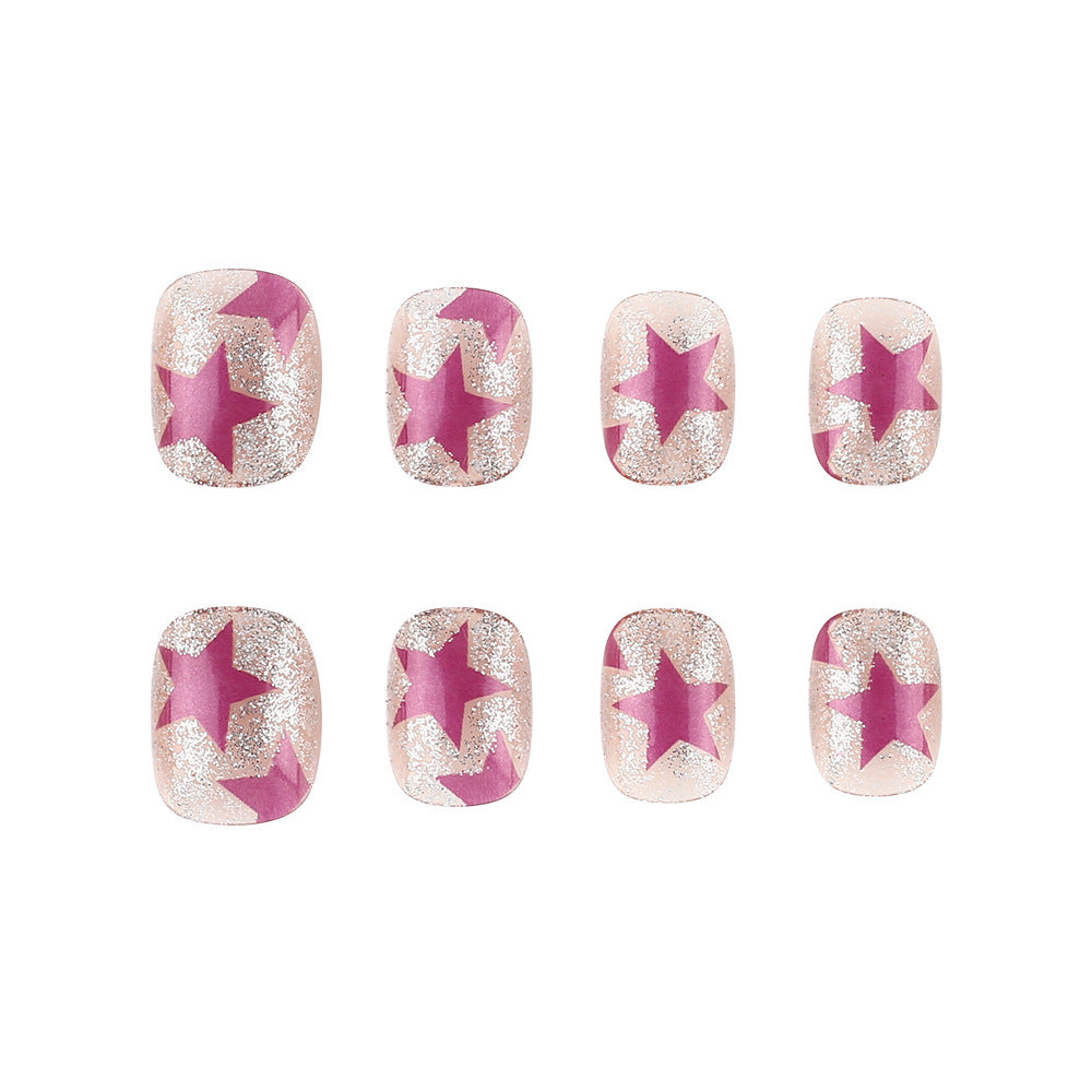 Press-On Nails Featuring Star and Glitter Patterns
