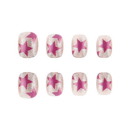 Press-On Nails Featuring Star and Glitter Patterns