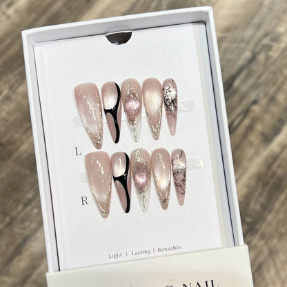 Stiletto Press-On Nails with Distinctive Marble Pattern
