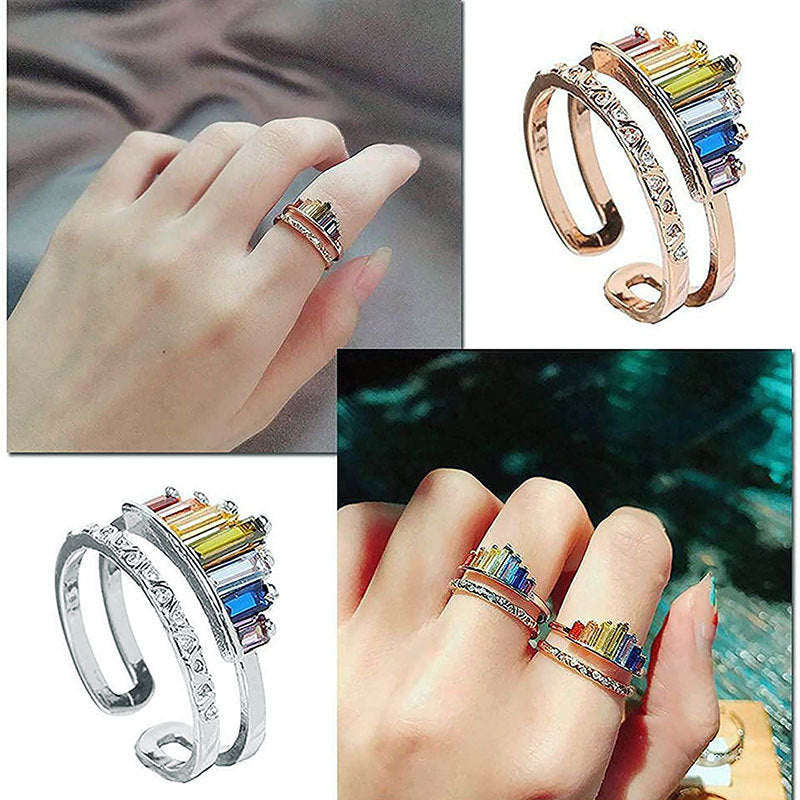 Colourful Adjustable Crystal Ring with Multi-Hued Design
