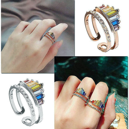 Colourful Adjustable Crystal Ring with Multi-Hued Design