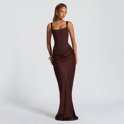 Elegant Fishtail Cocktail Gown – Fitted Long Sleeve Maxi Dress