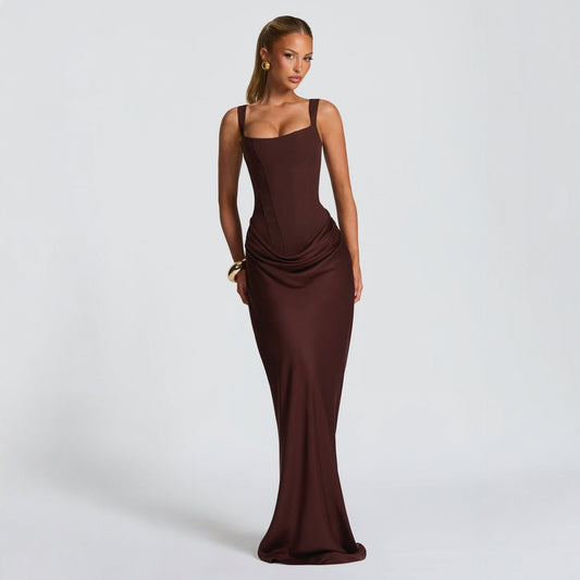 Elegant Fishtail Cocktail Gown – Fitted Long Sleeve Maxi Dress
