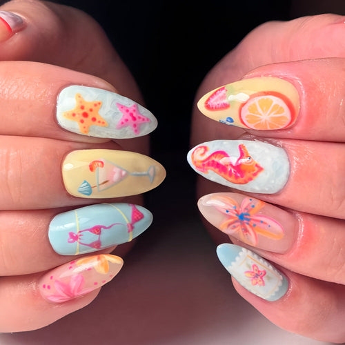 Press-On Nail Kit with Tropical Design