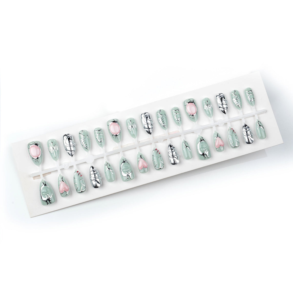 Press-On Nail Art Kit Featuring Silver and Crystal Details