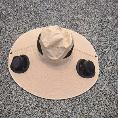 Sun Hat with Removable USB Fans and Wide Neck Coverage - Air-Cooled