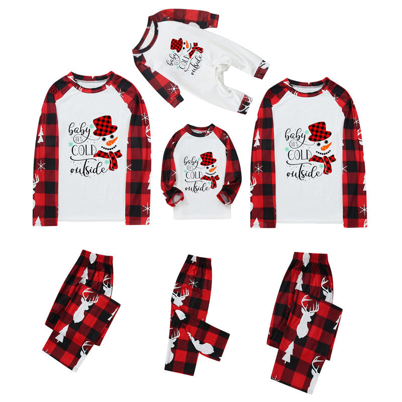 Red Checkered Snowman Family Christmas Pajama Sets
