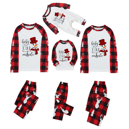 Red Checkered Snowman Family Christmas Pajama Sets