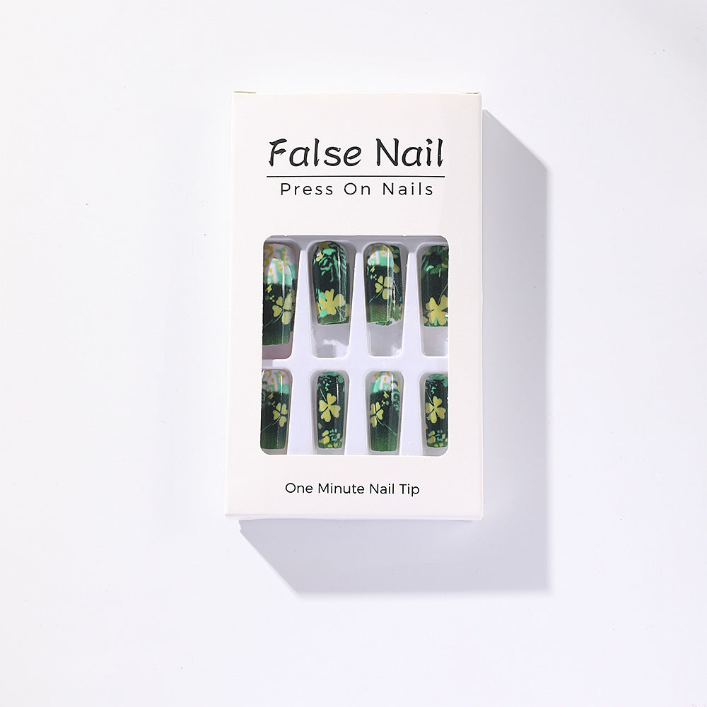 Acrylic Nails with Botanical Pattern Design