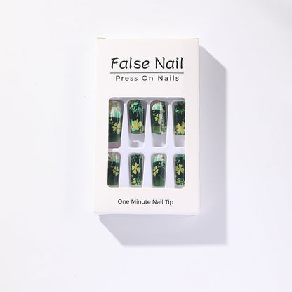 Acrylic Nails with Botanical Pattern Design