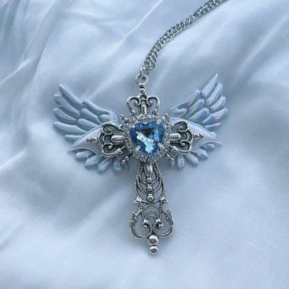 Heart Pendant Necklace with Angel Wings