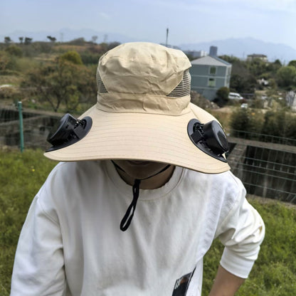 Sun Hat with Removable USB Fans and Wide Neck Coverage - Air-Cooled
