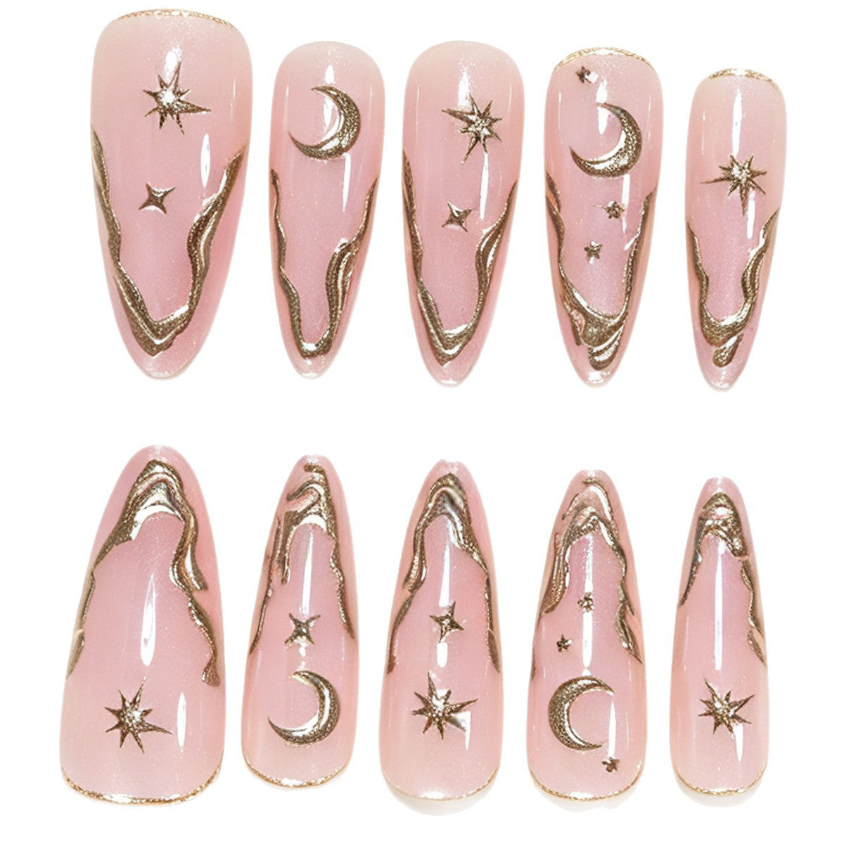 Celestial Accent Stiletto Nail Art Tips – Artistic Design