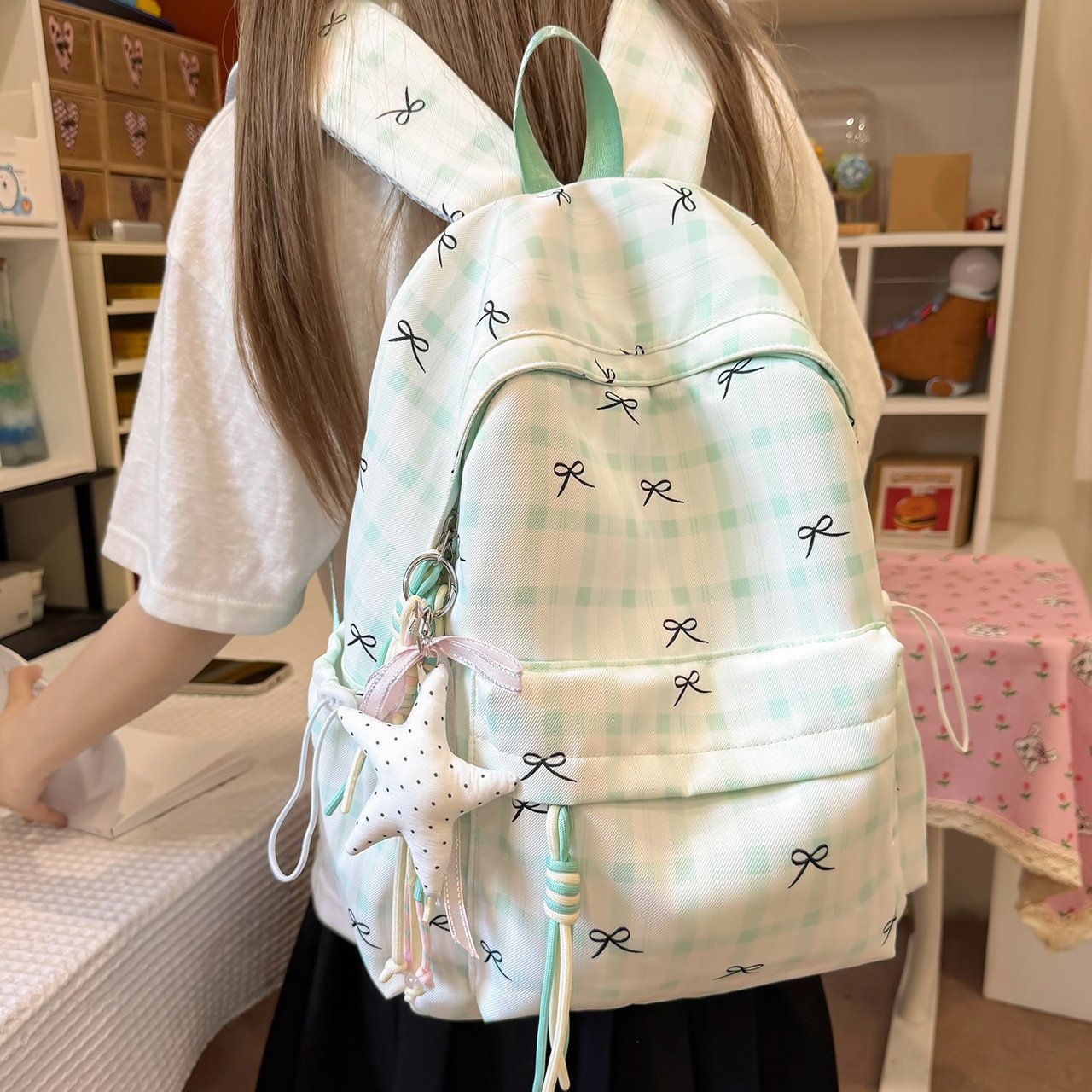 Charming Daily Backpack with Bow Decoration