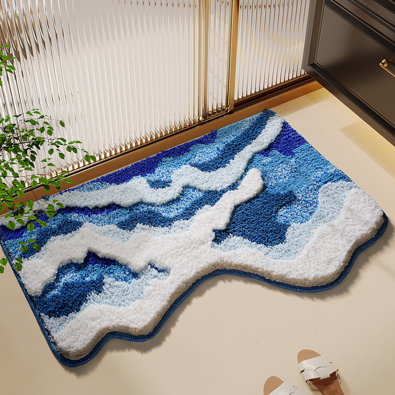 Ocean Wave Design Bath Mat - Abstract Style