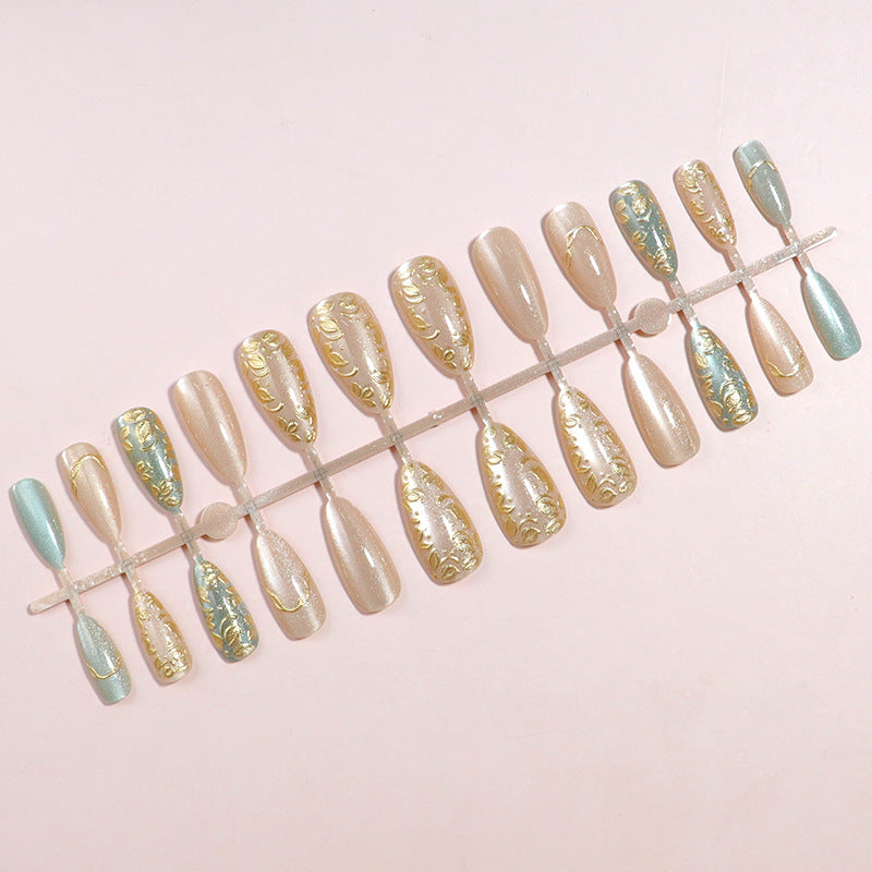Elegant Gold Accented Press-On Nail Set in Stiletto Style