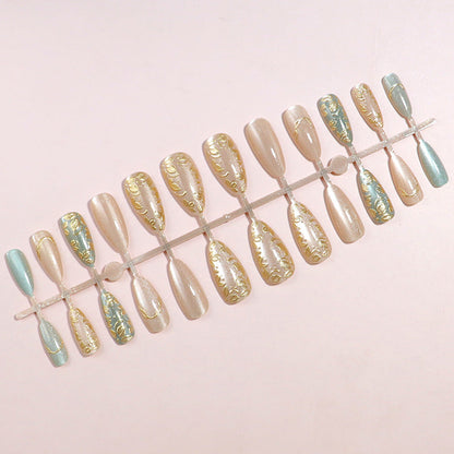 Elegant Gold Accented Press-On Nail Set in Stiletto Style