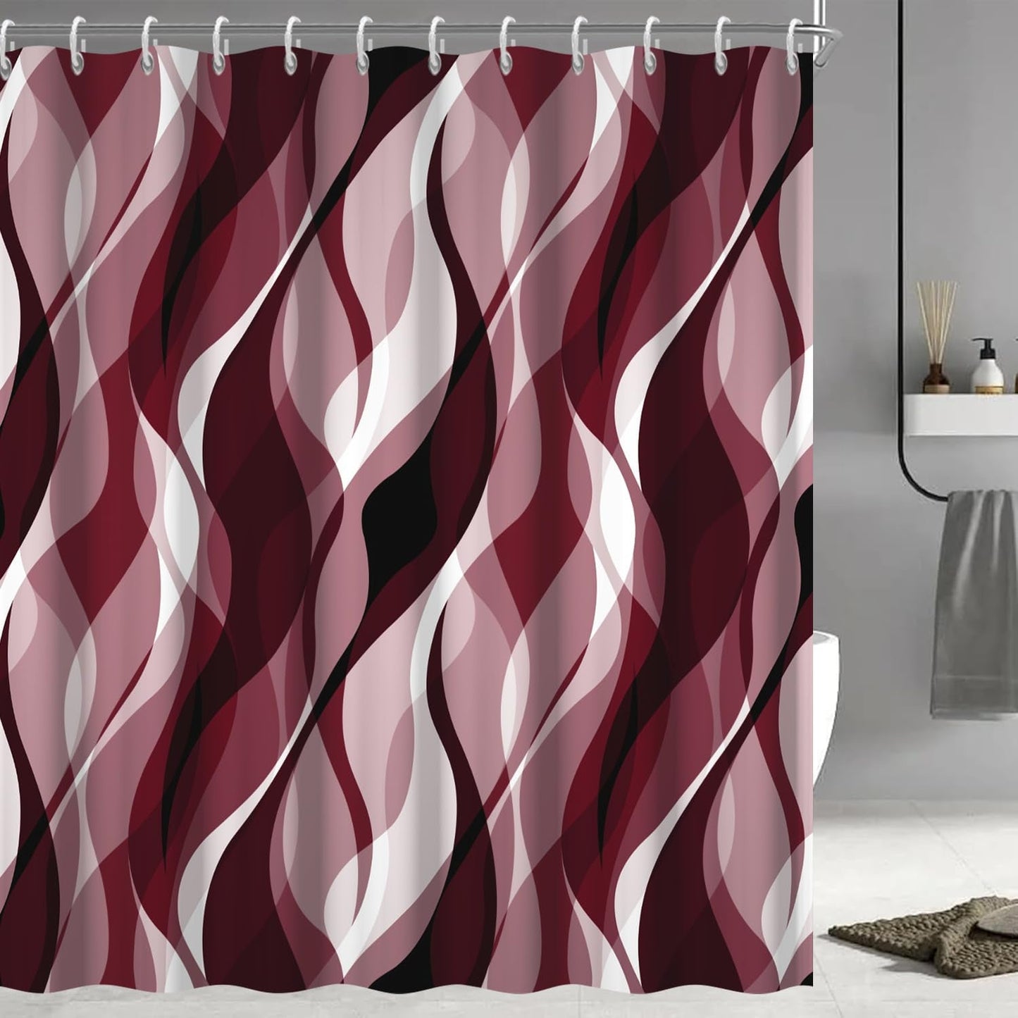Wavy Design Shower Curtain in Abstract Style