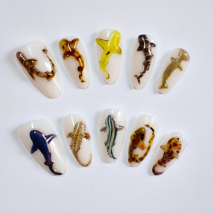 Shark-Inspired Nail Art Extensions for Creative Designs