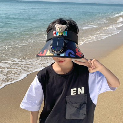 Children's Sun Visor with Wide Brim and Built-in Mini Fan