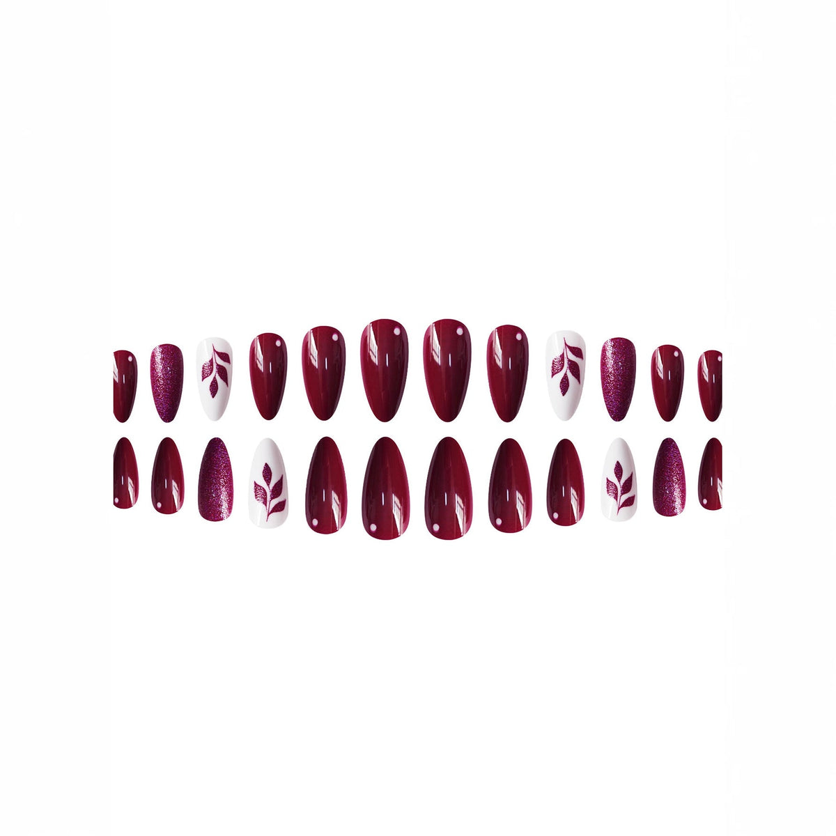 Glitter Leaf Design Press-On Nail Art Set