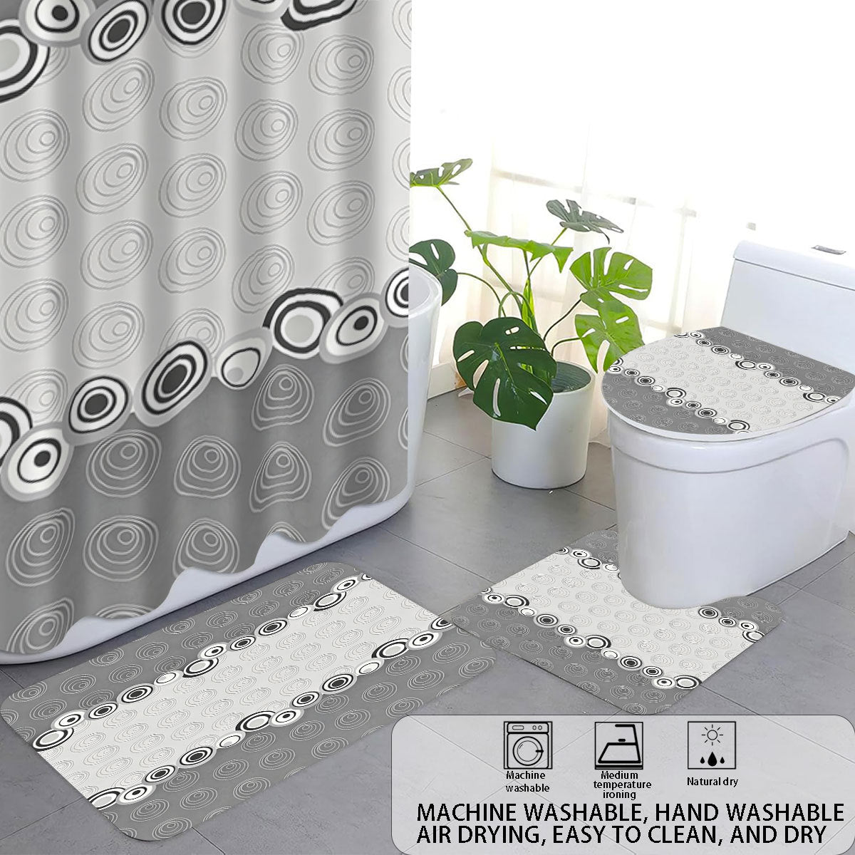 Digital Four-Piece Bathroom Set with Abstract Design
