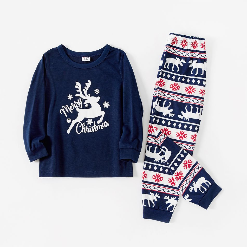 Matching Family Christmas Pajamas with Blue Reindeer Pattern