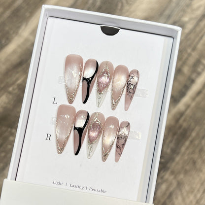 Stiletto Press-On Nails with Distinctive Marble Pattern
