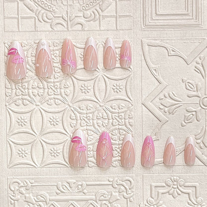 Press-On Nail Kit Featuring Bow and Kiss Patterns
