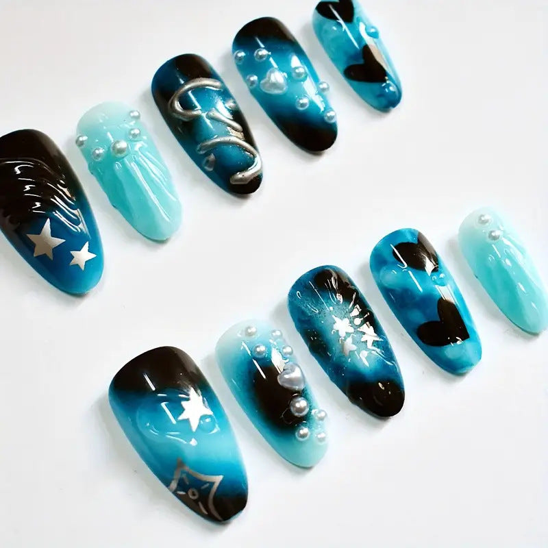 Ocean-Inspired Press-On Nail Art Design
