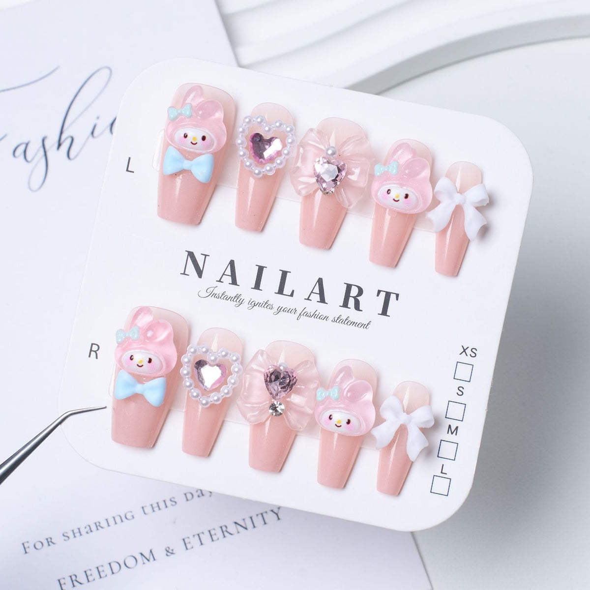 Floral Embellished Press-On Stiletto Nail Set