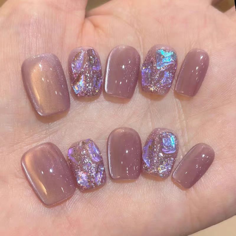 Glitter Accent Acrylic Nails with Contemporary Designs