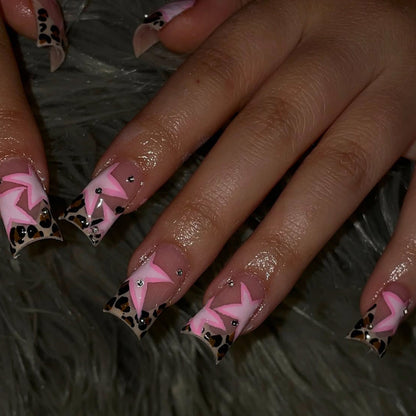 Nail Art Extensions with Star and Leopard Patterns