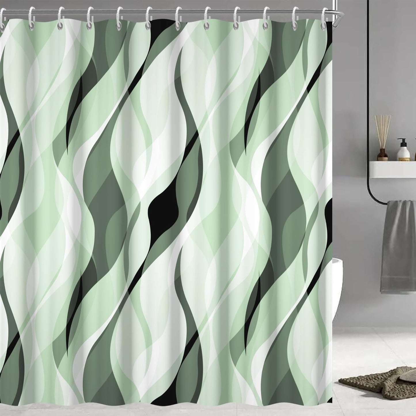 Wavy Design Shower Curtain in Abstract Style