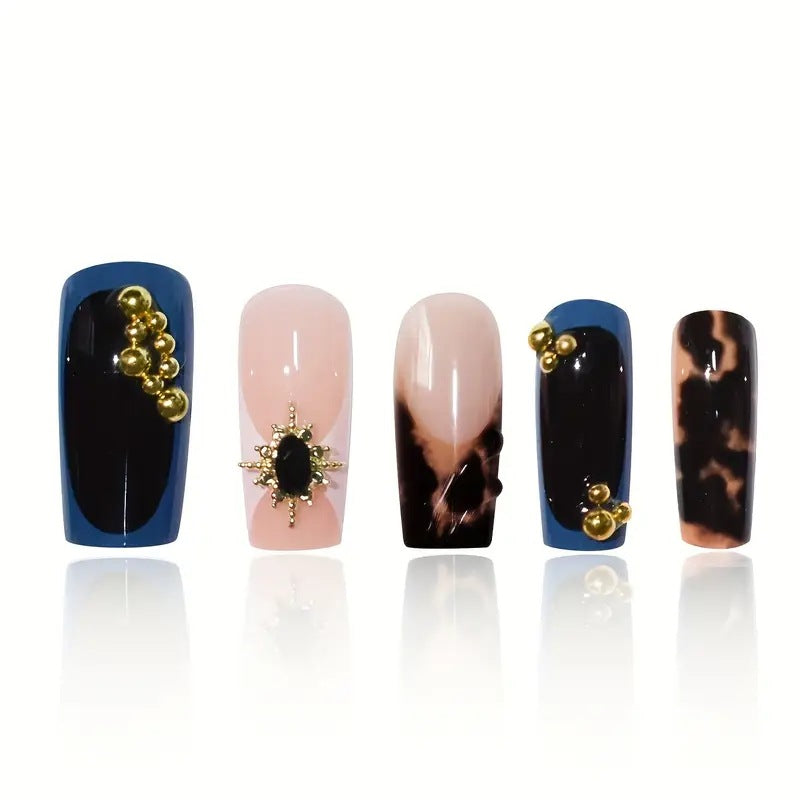 Decorative Press-On Nail Set with Artistic Designs