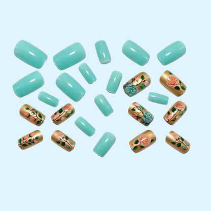 Romantic Floral Patterned Acrylic Nail Set