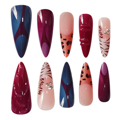 Unique Patterned Press-On Stiletto Nails Art Set