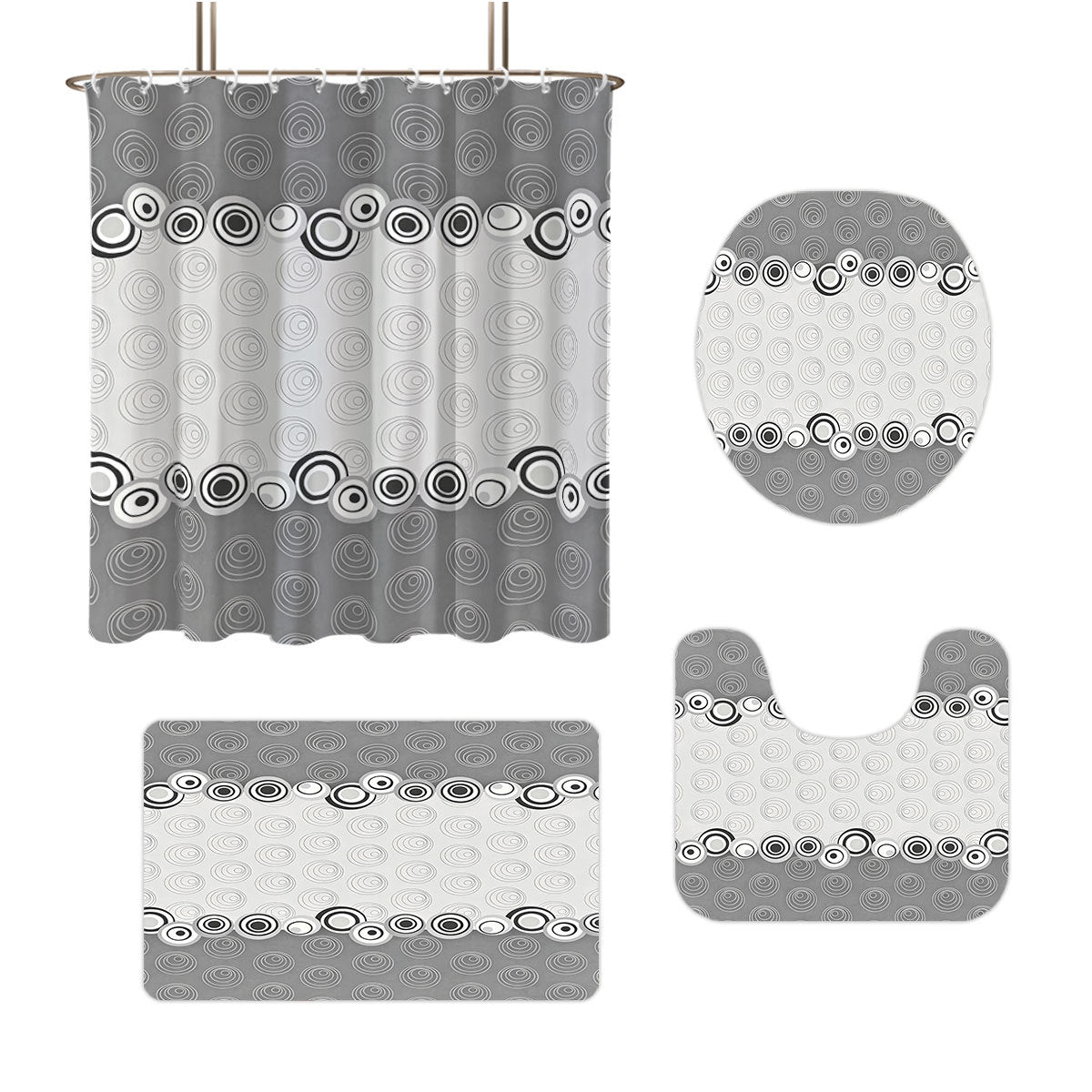 Digital Four-Piece Bathroom Set with Abstract Design