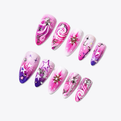 Whimsical Patterned Press-On Nail Kit with Star Designs