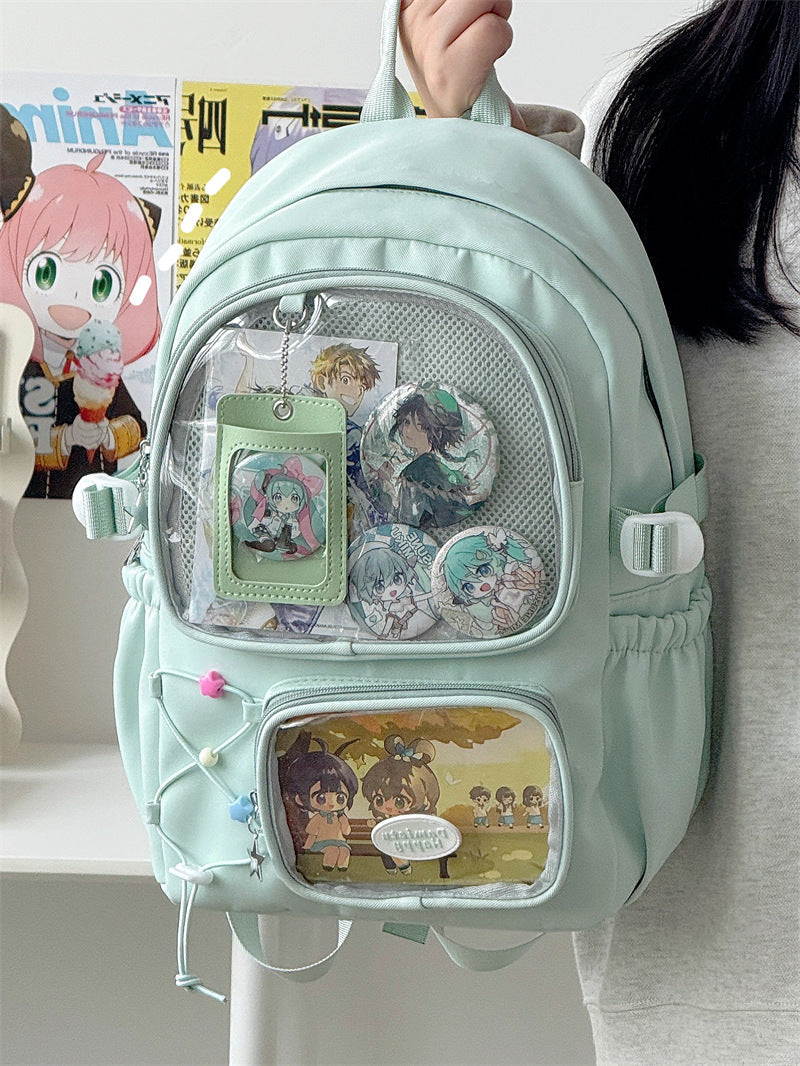 Clear Panel School Backpack Featuring Anime Characters