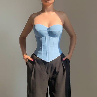 Strapless Bodycon Crop Top with Boning - Corset Style Bustier