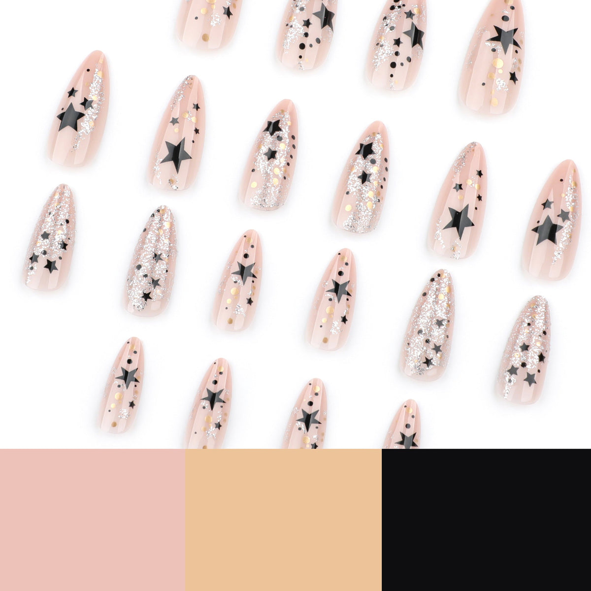 Glittery Stiletto Nail Art with Star Pattern