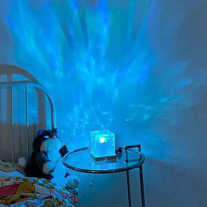 RGB Dimmable Crystal Table Lamp with 16 Colours USB Water Ripple Projection
