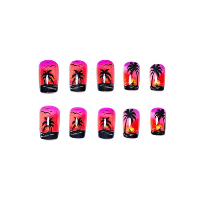 Creative Nail Art Design with Sunset Beach Theme